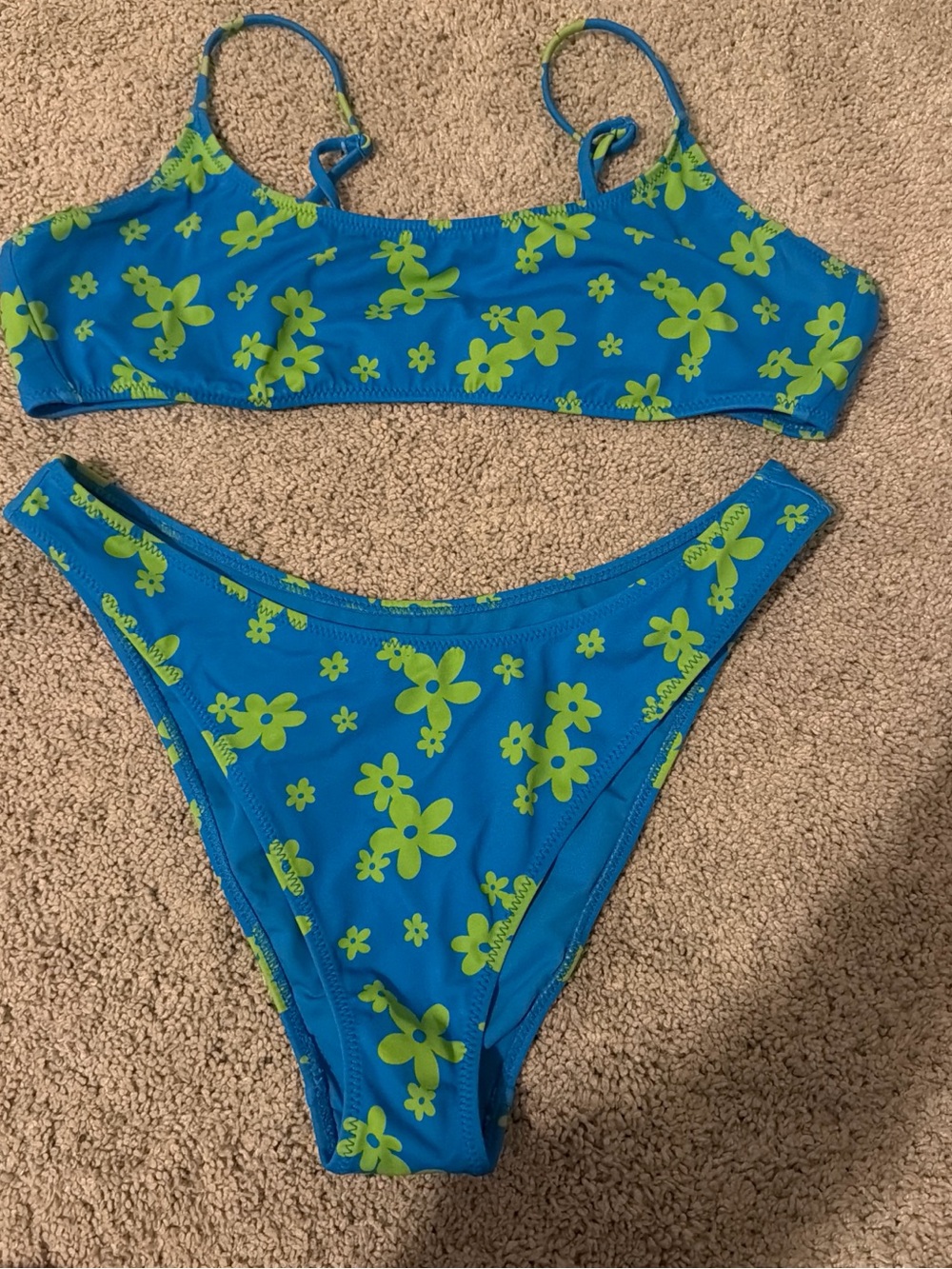 PacSun Blue Bikini with Neon Green Floral Print